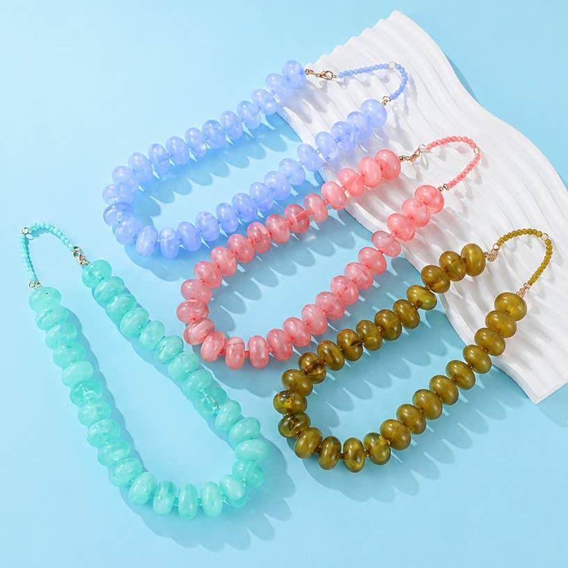 Chunky Beaded Necklace- Olive