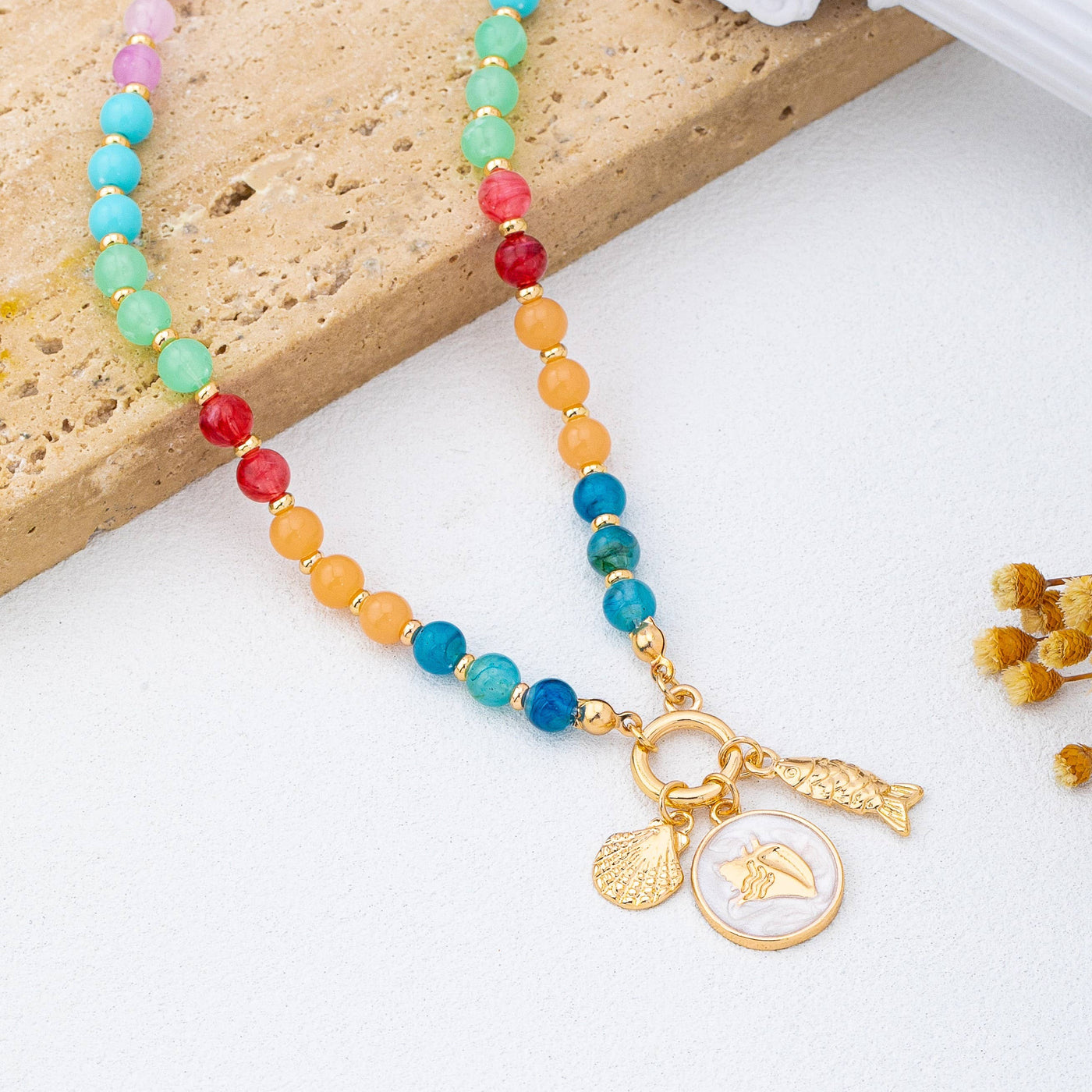 Colorful Beaded Charm Necklace