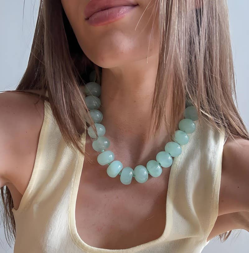 Chunky Beaded Necklace- Olive