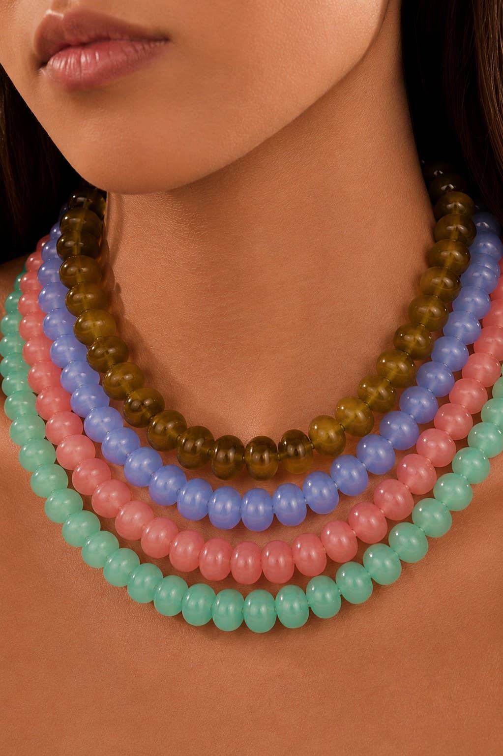 Chunky Beaded Necklace- Olive