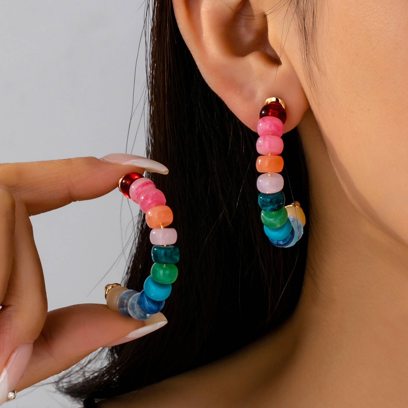 Colorful Beaded Hoop Earrings
