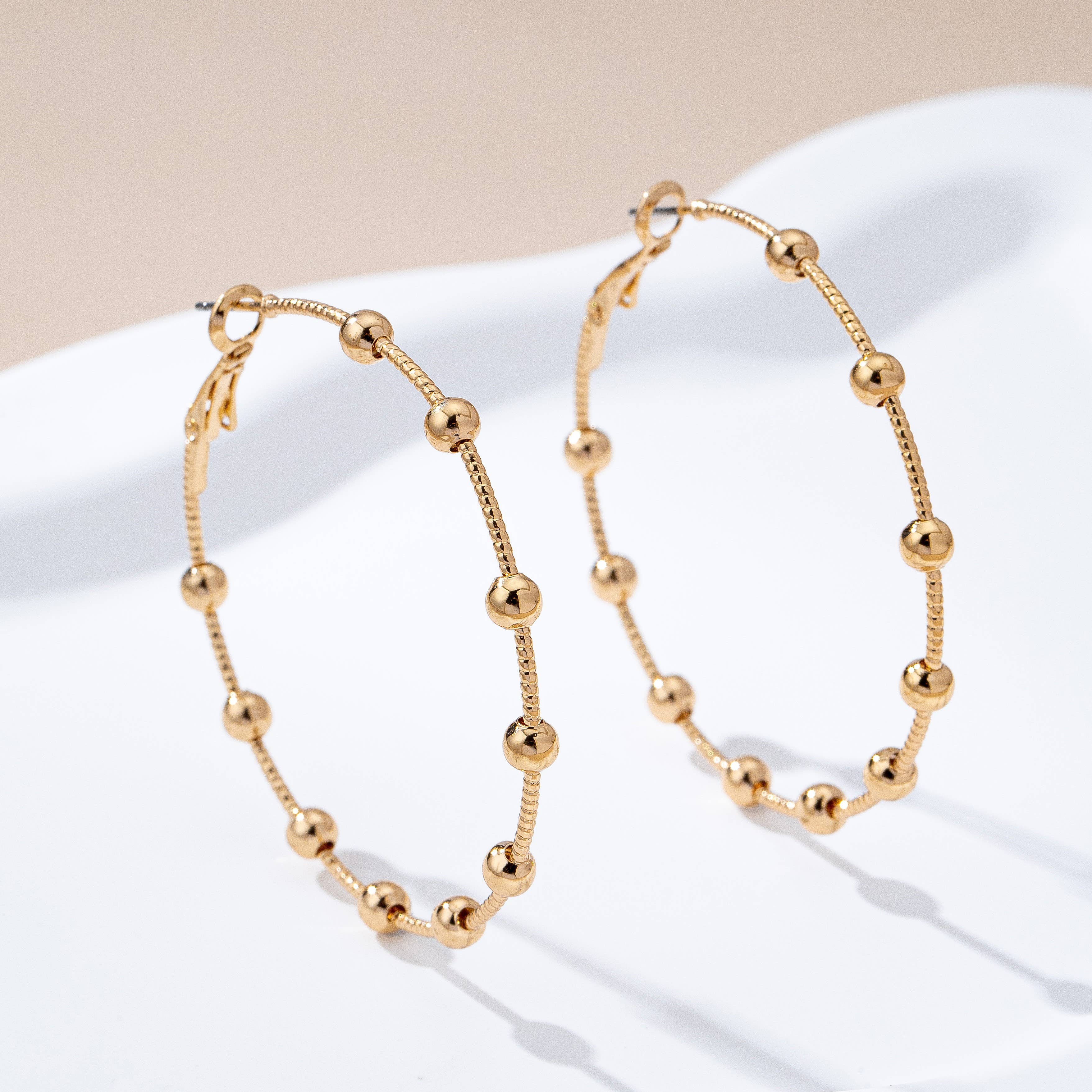 Gold Beaded Hoops