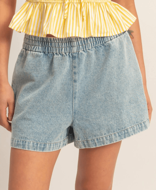 Elastic Waist Denim Shorts - Light - Mercantile213