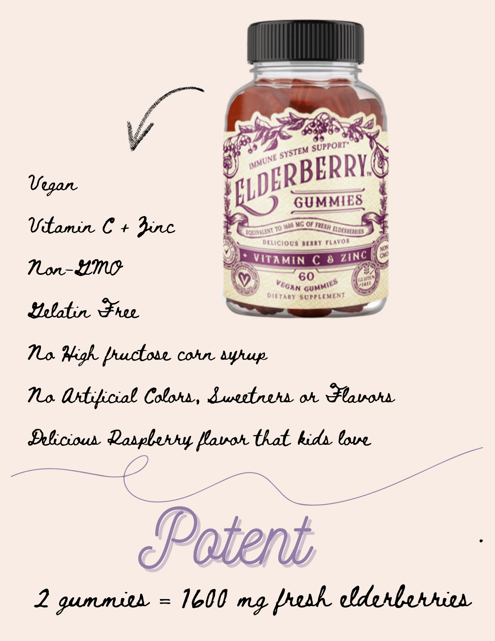 Elderberry Gummies with Zinc + Vitamin C - 60 CT - Mercantile213
