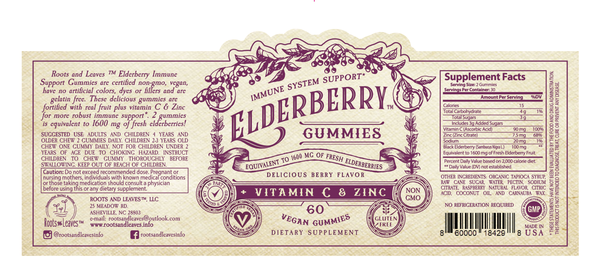 Elderberry Gummies with Zinc + Vitamin C - 60 CT - Mercantile213