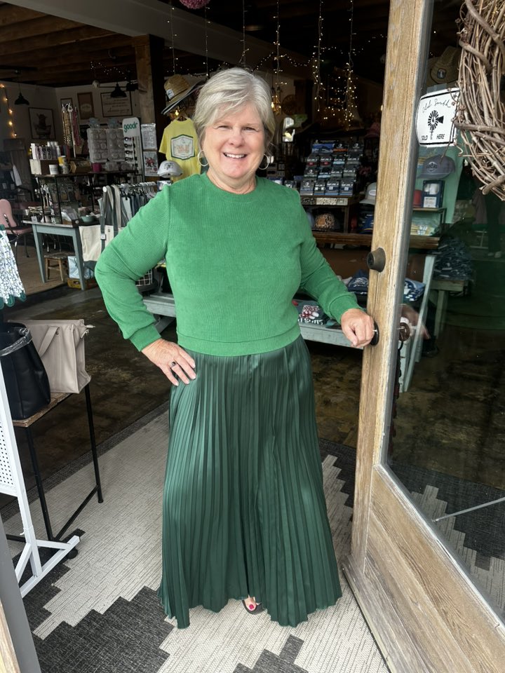 Emerald Green Faux 2pc Sweater/Pleated Skirt Dress - Mercantile213