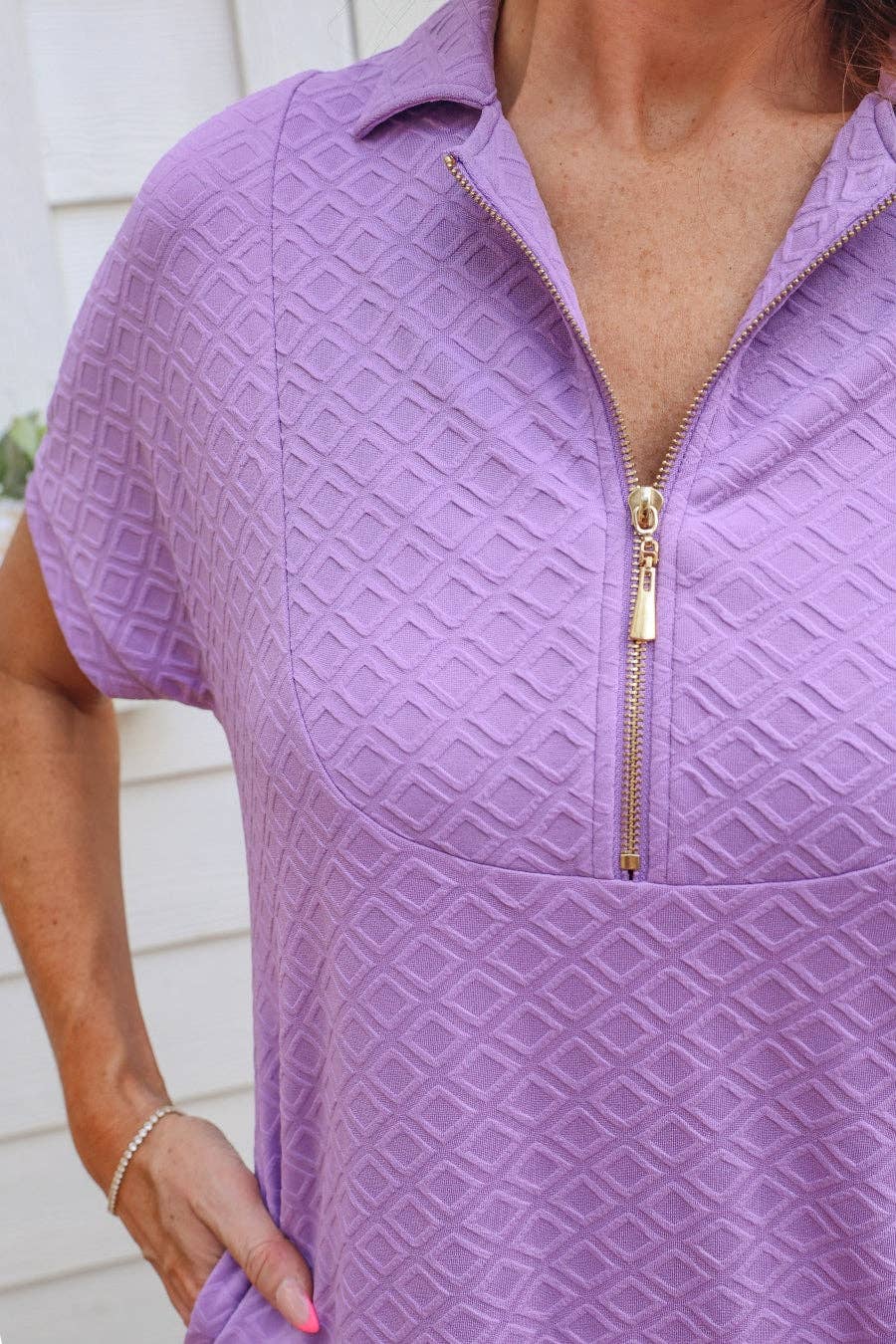 Ezra Textured Zipper Dress - Lavender - Mercantile213