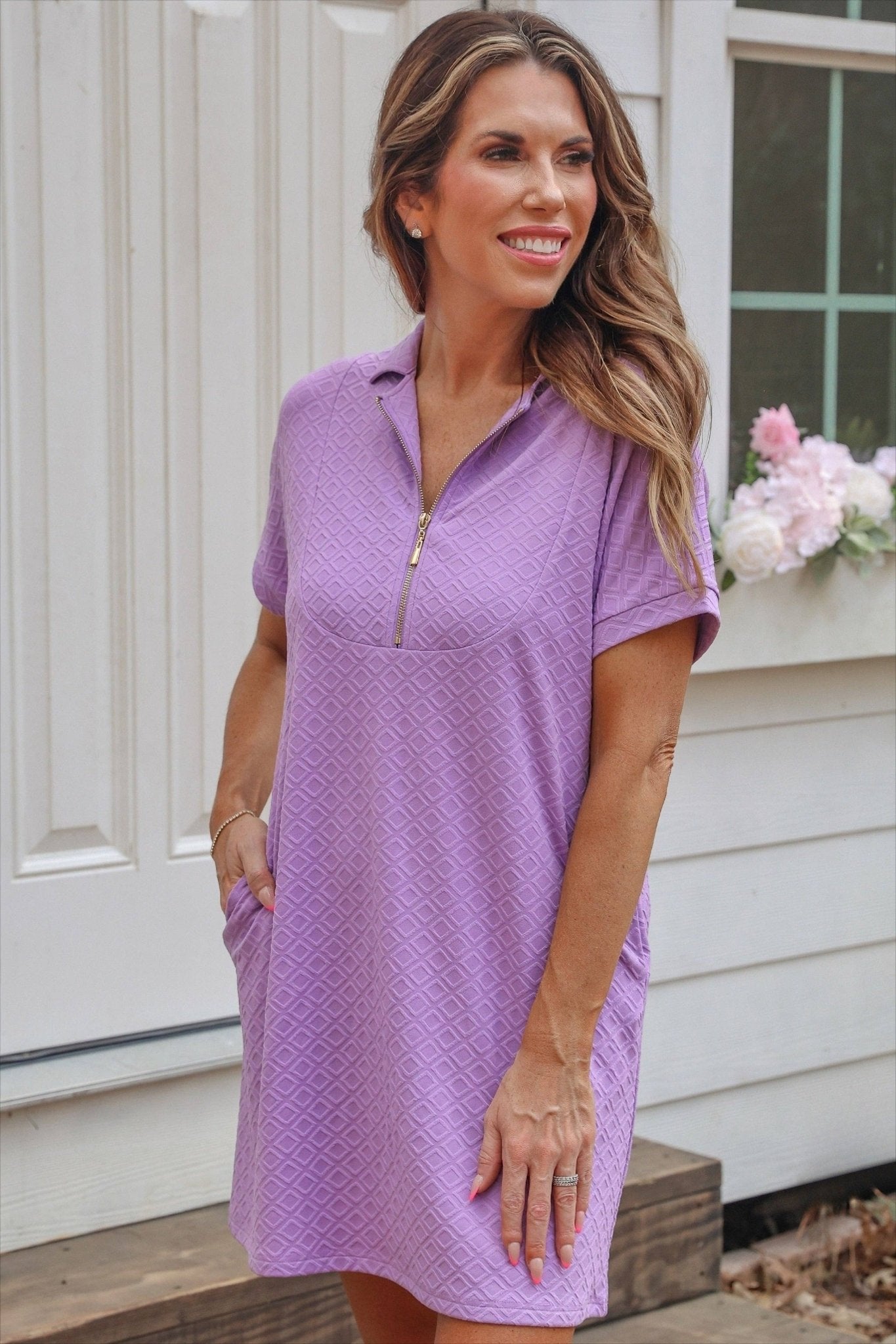 Ezra Textured Zipper Dress - Lavender - Mercantile213
