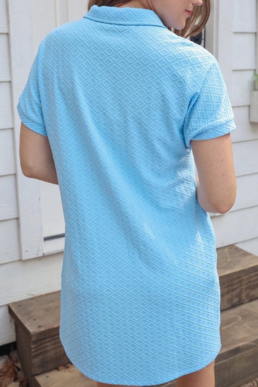 Ezra Textured Zipper Dress - Light Blue - Mercantile213