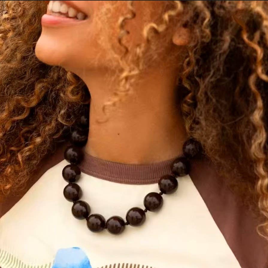 Boho Chunky Beaded Necklace- Black