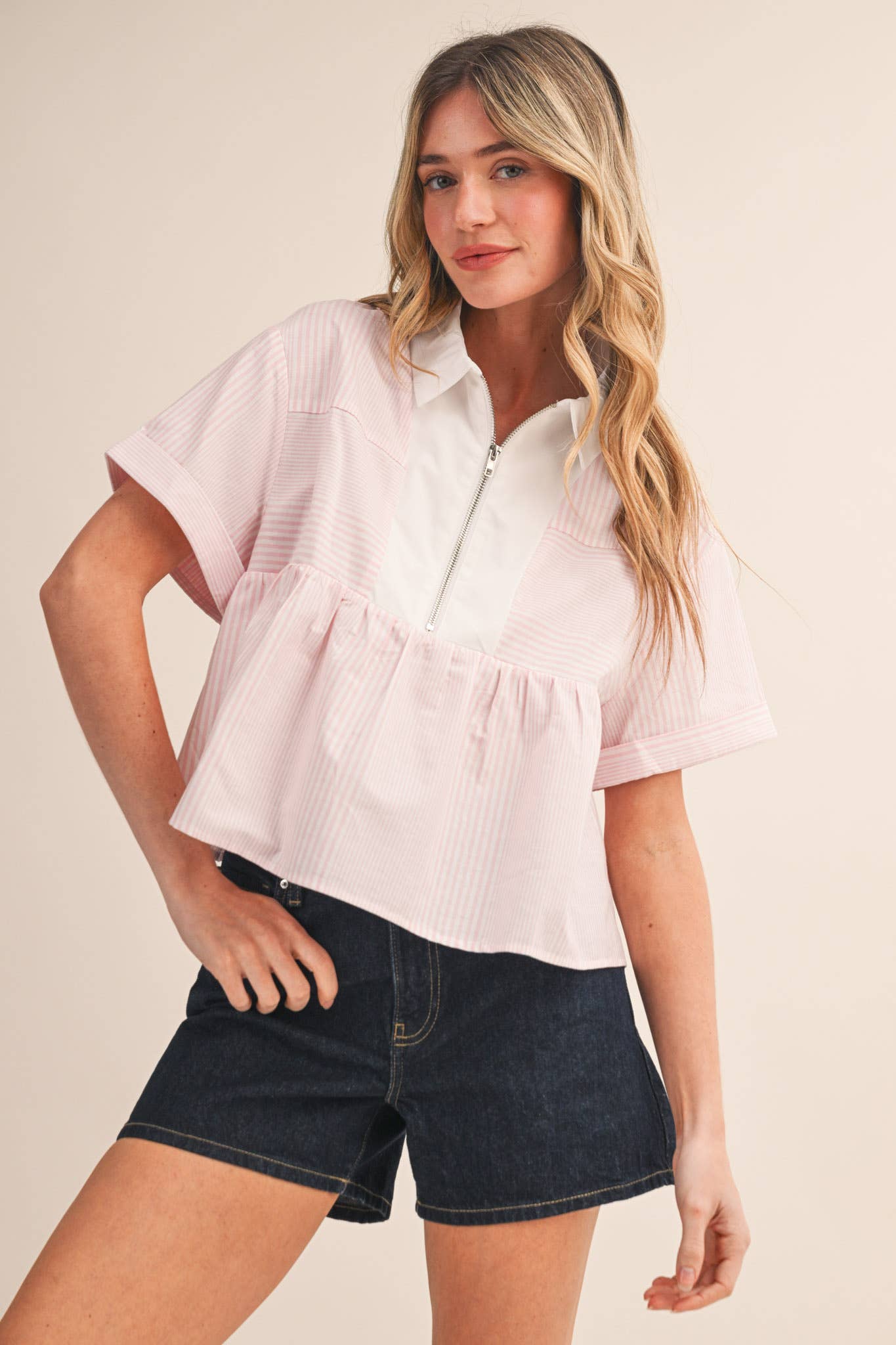 Pink Stripe Babydoll Top