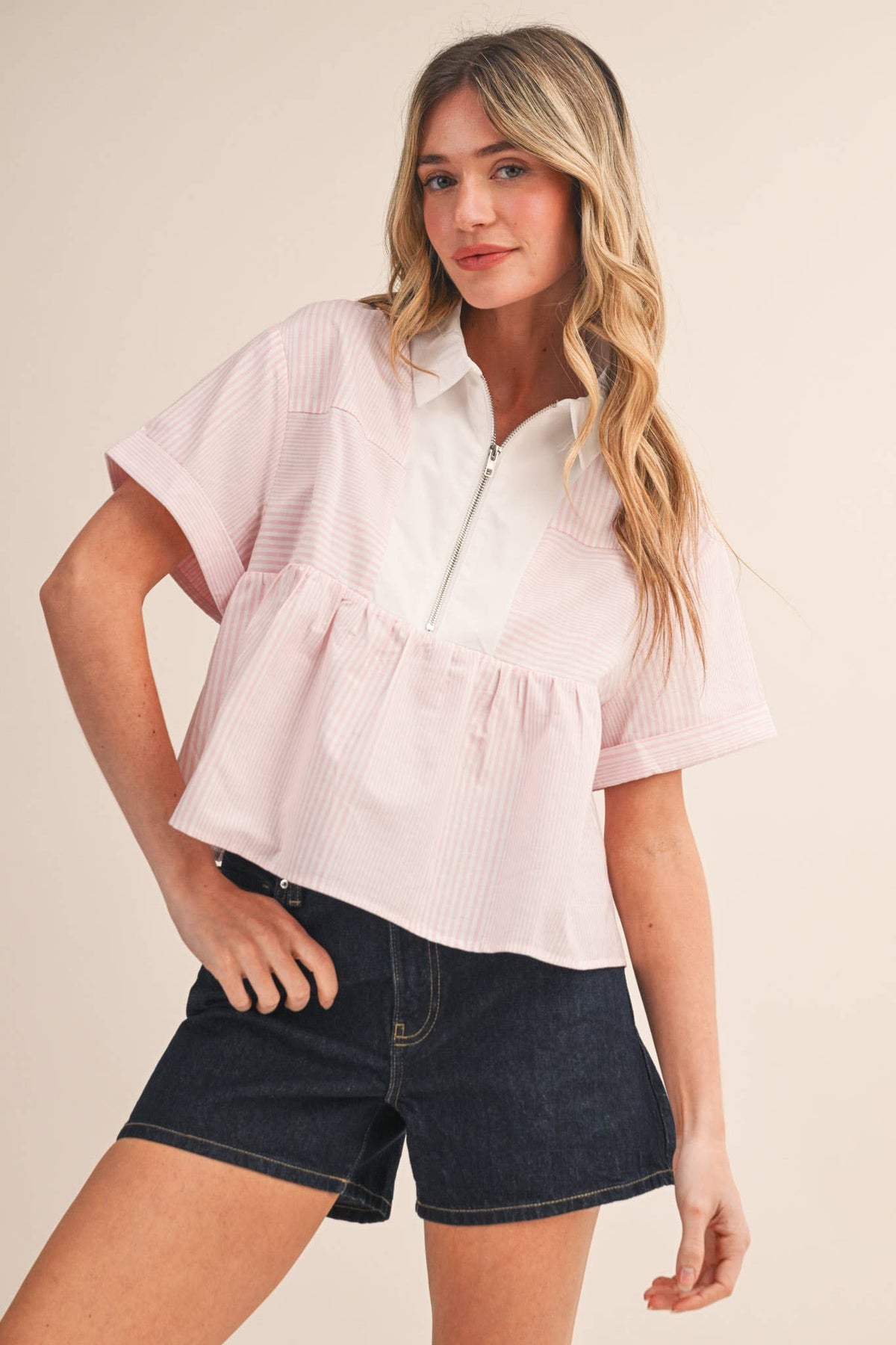 Pink Stripe Babydoll Top