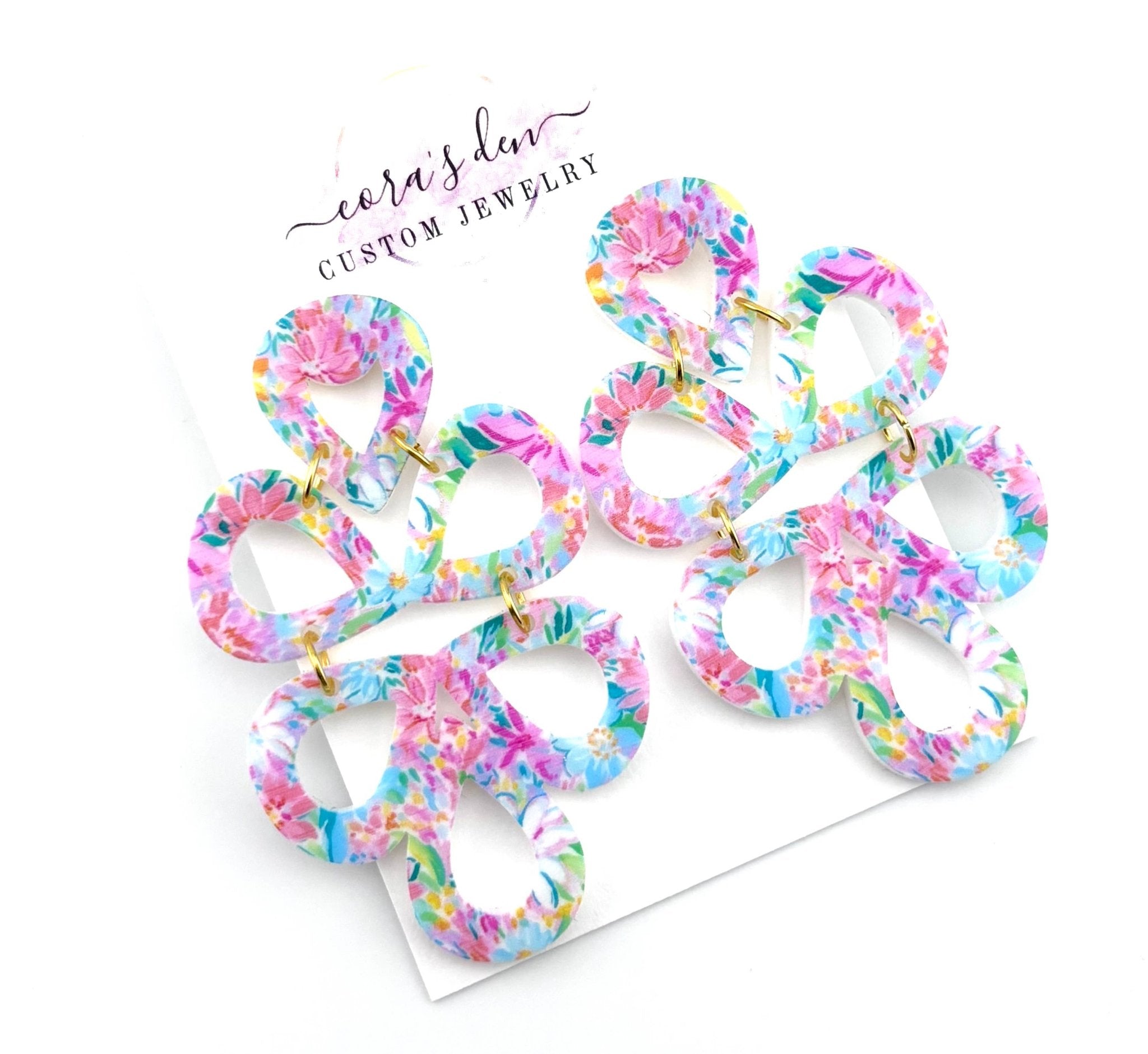 Floral Geo Print Earrings - Mercantile213