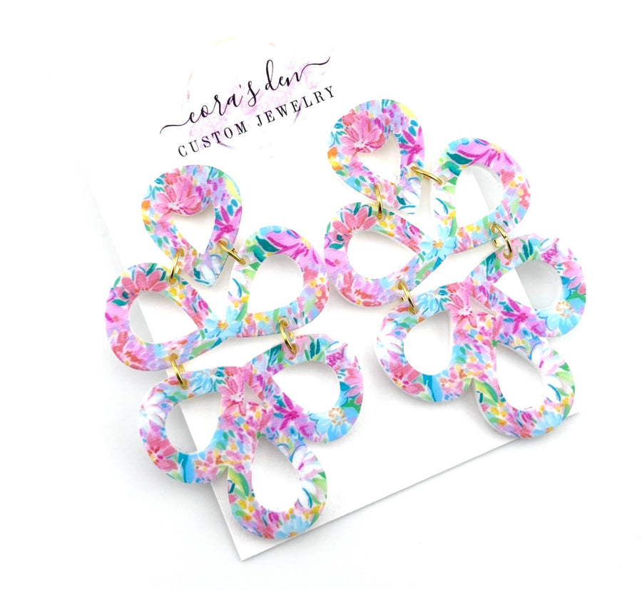 Floral Geo Print Earrings - Mercantile213