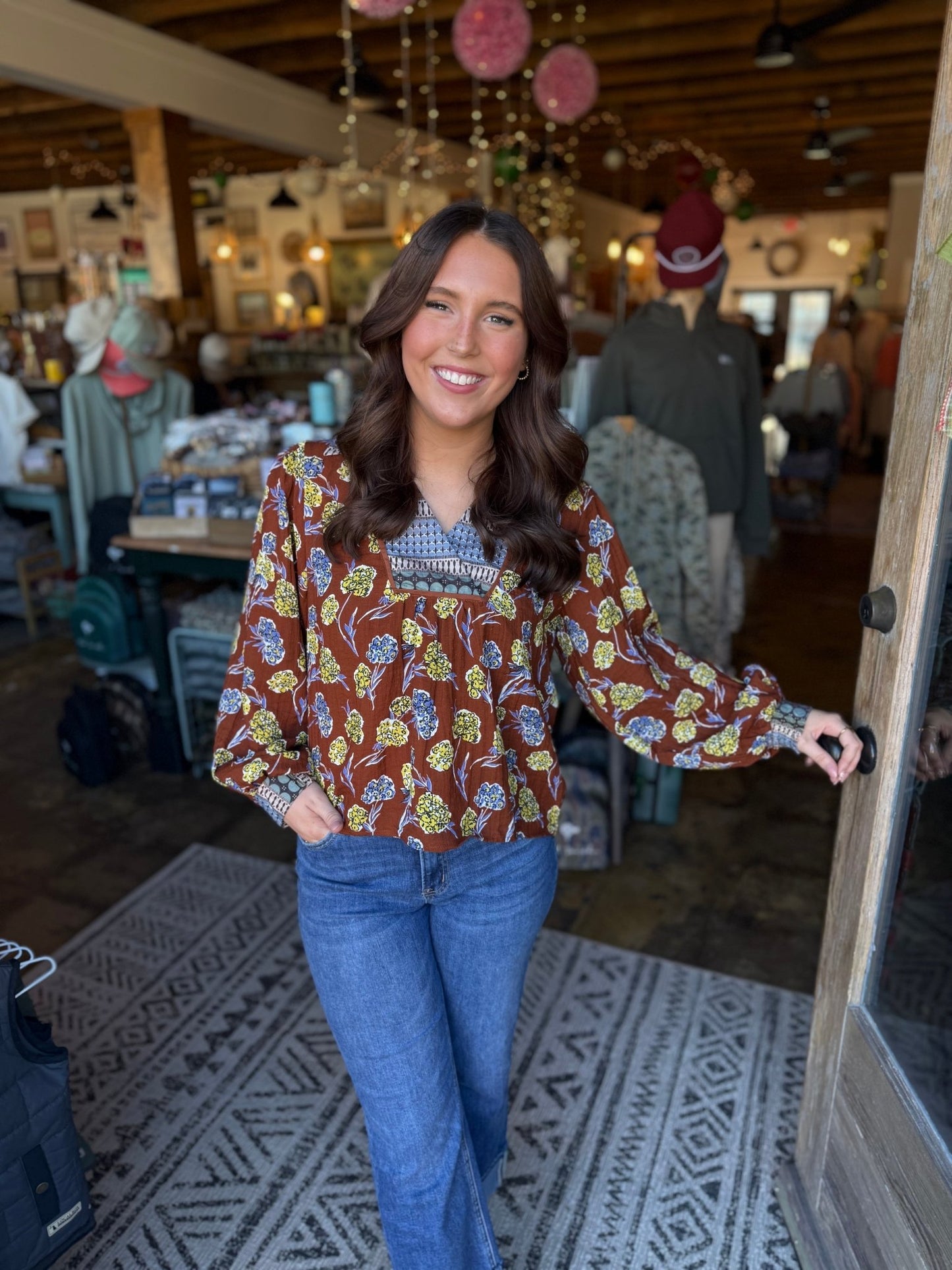 Floral Print Collared Blouse - Mercantile213