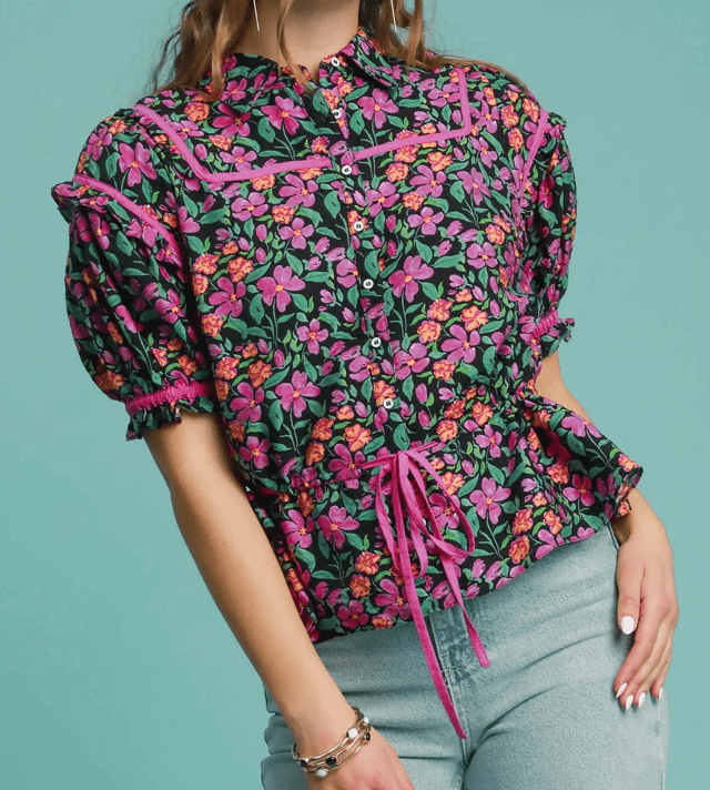 Floral Print Top - Black Mix - Mercantile213