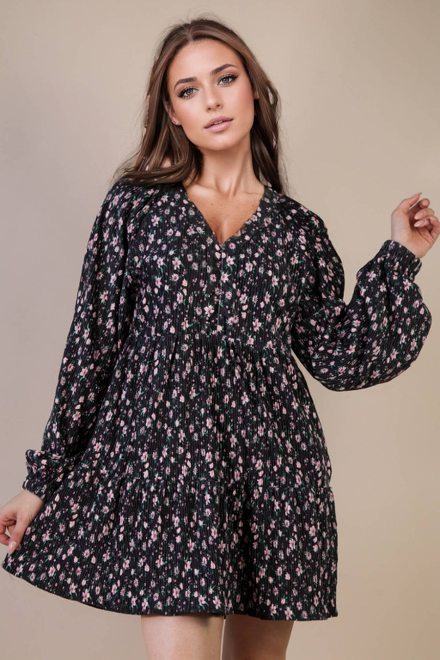 Floral Velvet Babydoll Mini Dress - Mercantile213