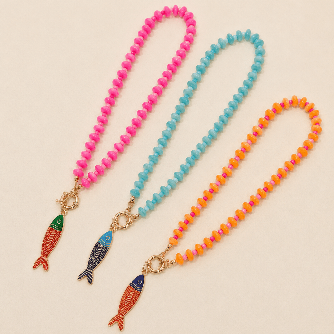 Free Fish Beaded Necklace- Orange - Mercantile213