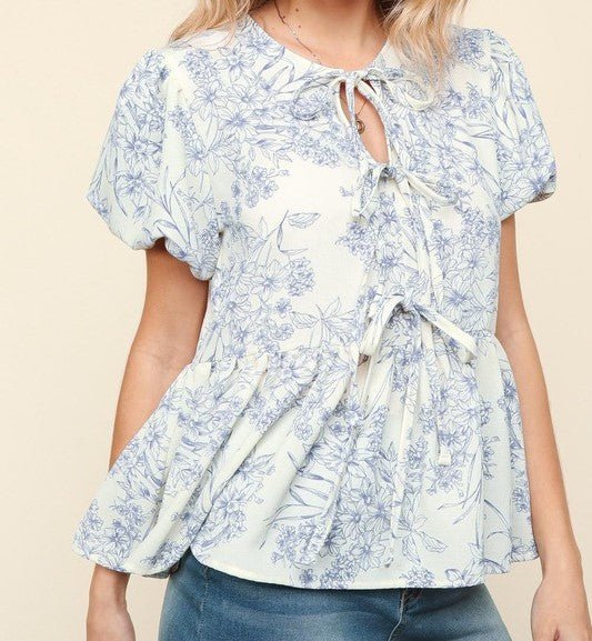 Front Ribbon Floral Blouse - Mercantile213