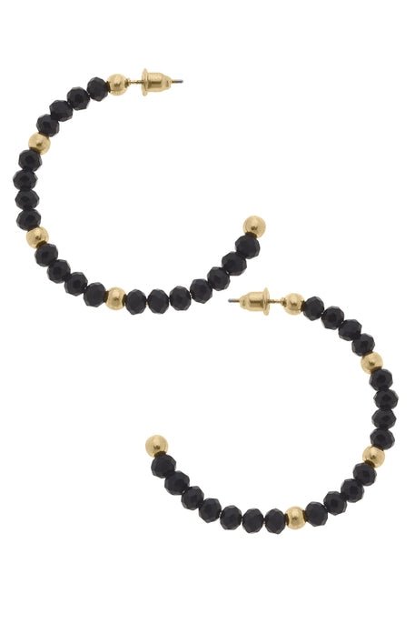 Gabbi Beaded Glass Hoop Earrings - Black - Mercantile213