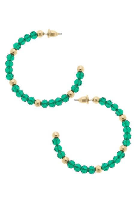 Gabbi Beaded Glass Hoop Earrings - Emerald - Mercantile213