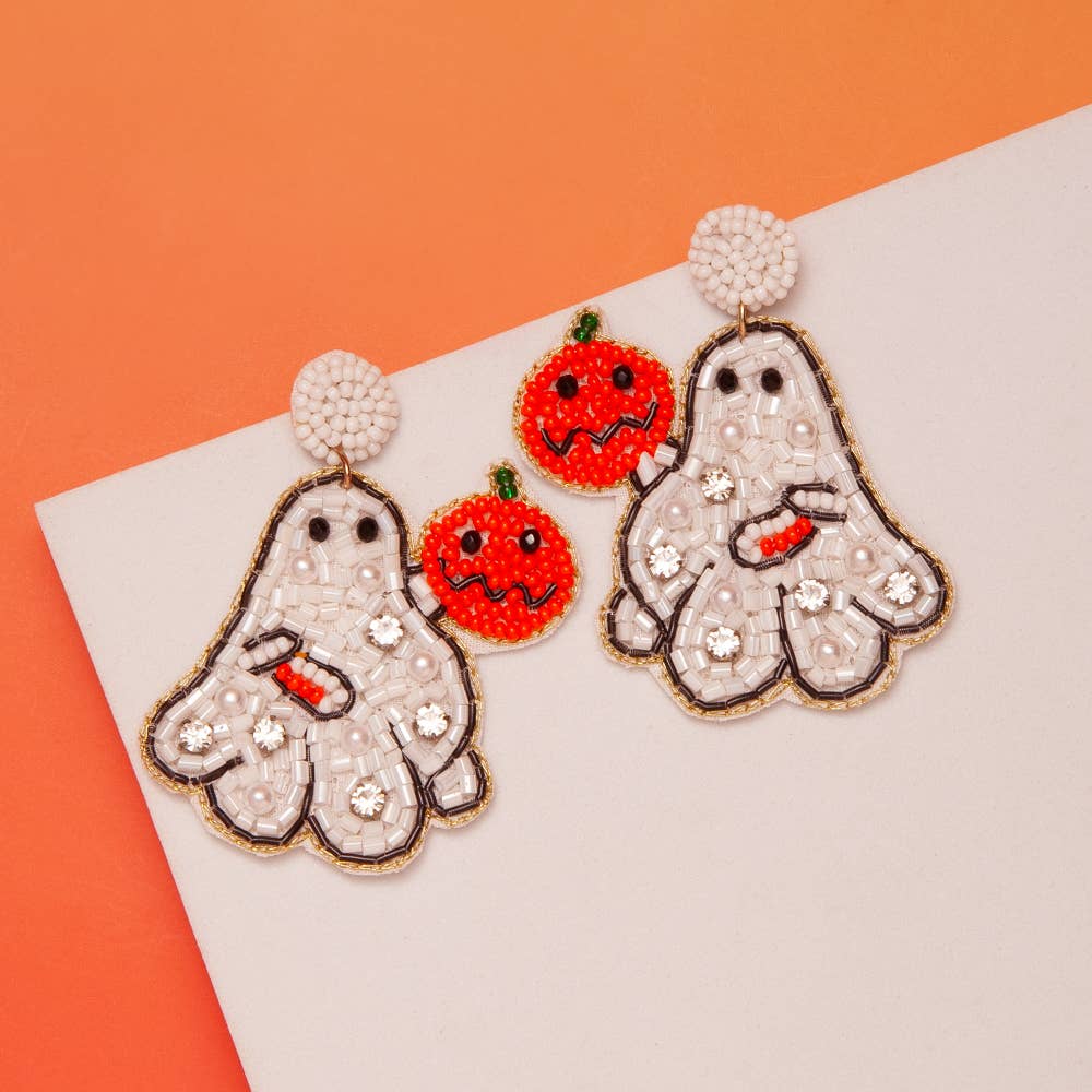 Ghost With Pumpkin Earrings - Mercantile213