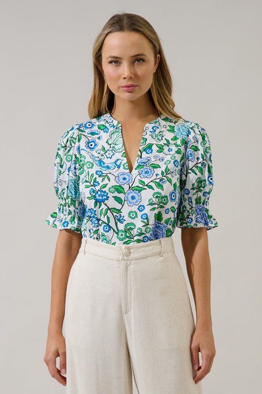 Gianne Floral Split Neck Top - Mercantile213