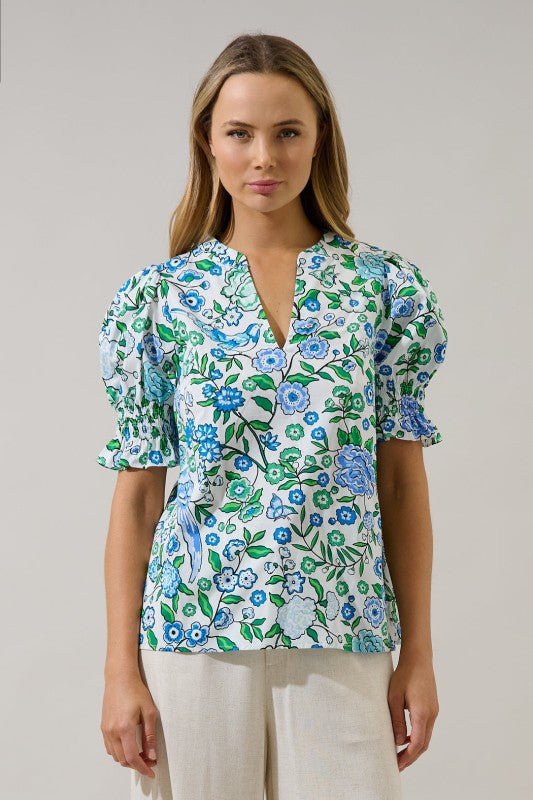 Gianne Floral Split Neck Top - Mercantile213