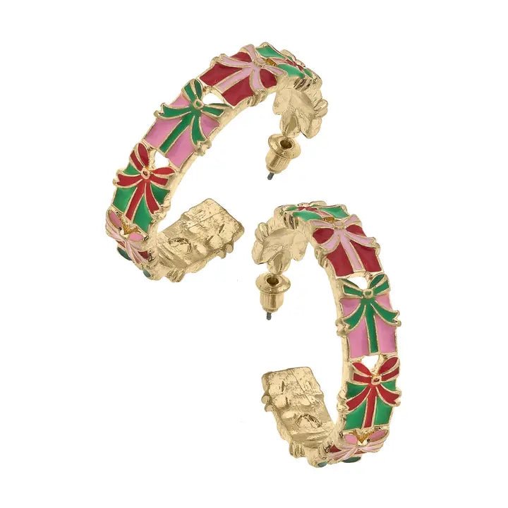 Gift Wrap Enamel Present Hoop Earrings - Mercantile213