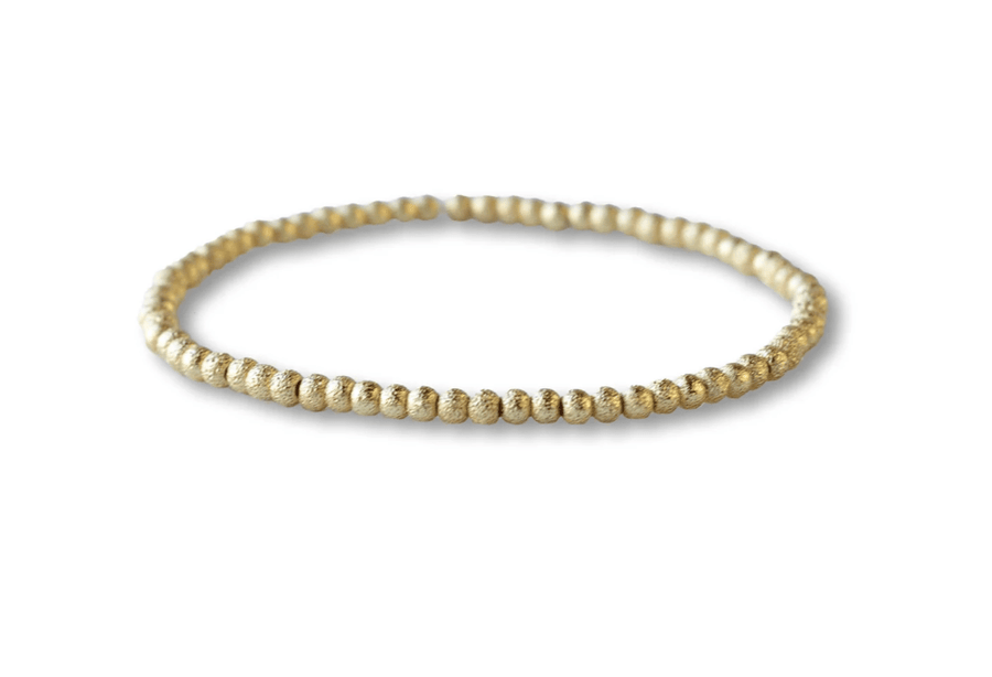 Gilded Gold Beaded Stretch Bracelet - 3mm, Textured - Mercantile213