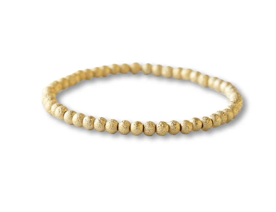 Gilded Gold Beaded Stretch Bracelet - 4mm, Textured - Mercantile213
