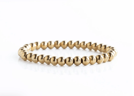 Gilded Gold Beaded Stretch Bracelet - 6mm, Smooth - Mercantile213