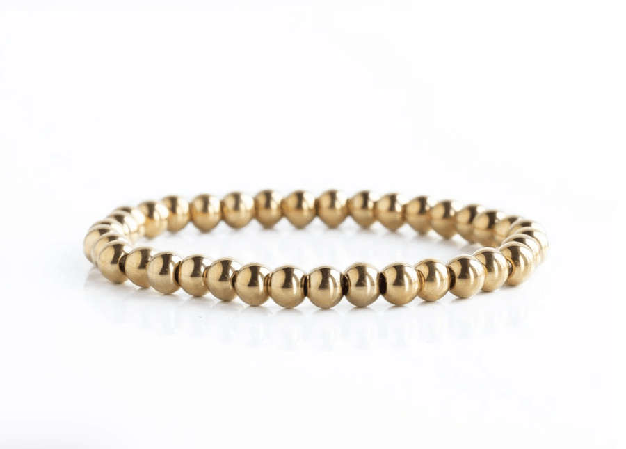 Gilded Gold Beaded Stretch Bracelet - 6mm, Smooth - Mercantile213