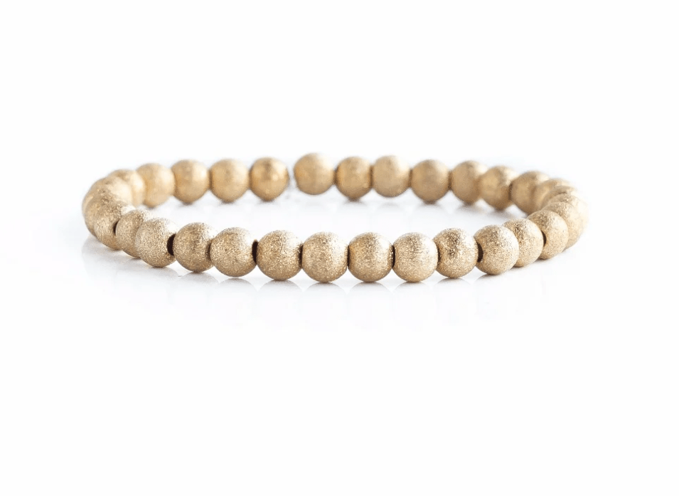 Gilded Gold Beaded Stretch Bracelet - 6mm, Textured - Mercantile213