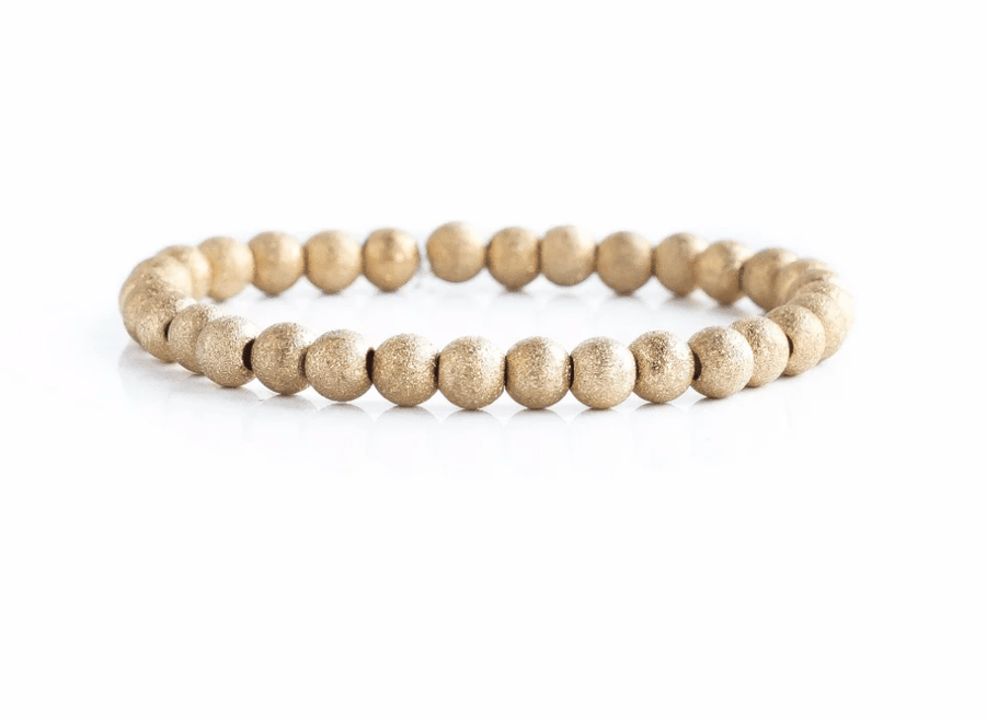Gilded Gold Beaded Stretch Bracelet - 6mm, Textured - Mercantile213