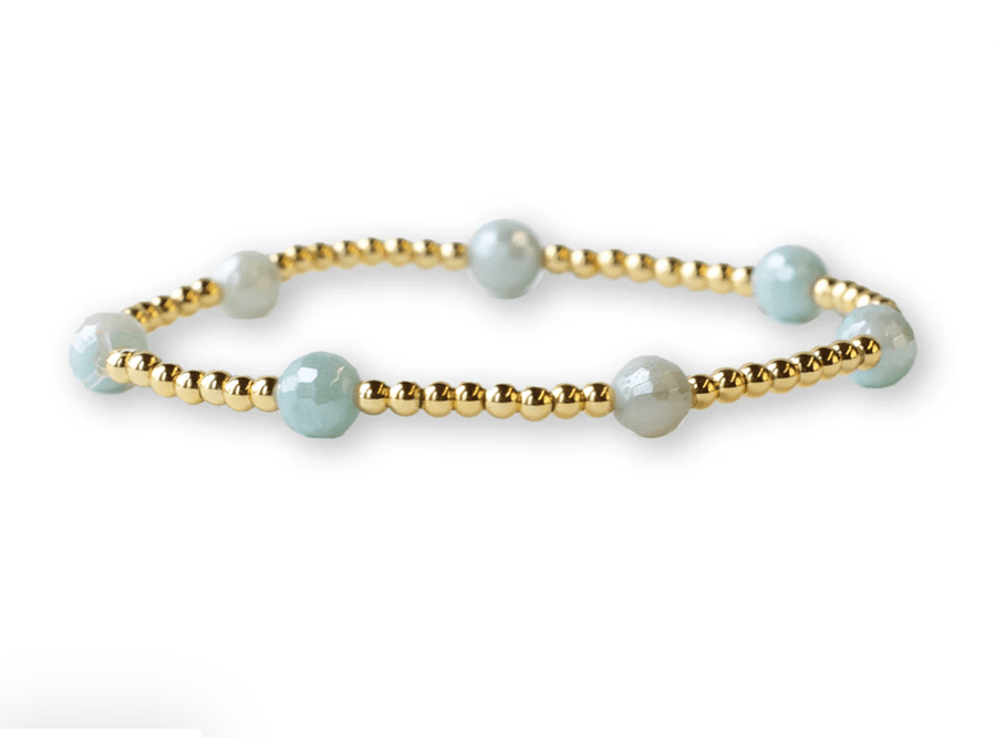 Gilded Gold Beaded Stretch Bracelet - Dot, Amazonite - Mercantile213