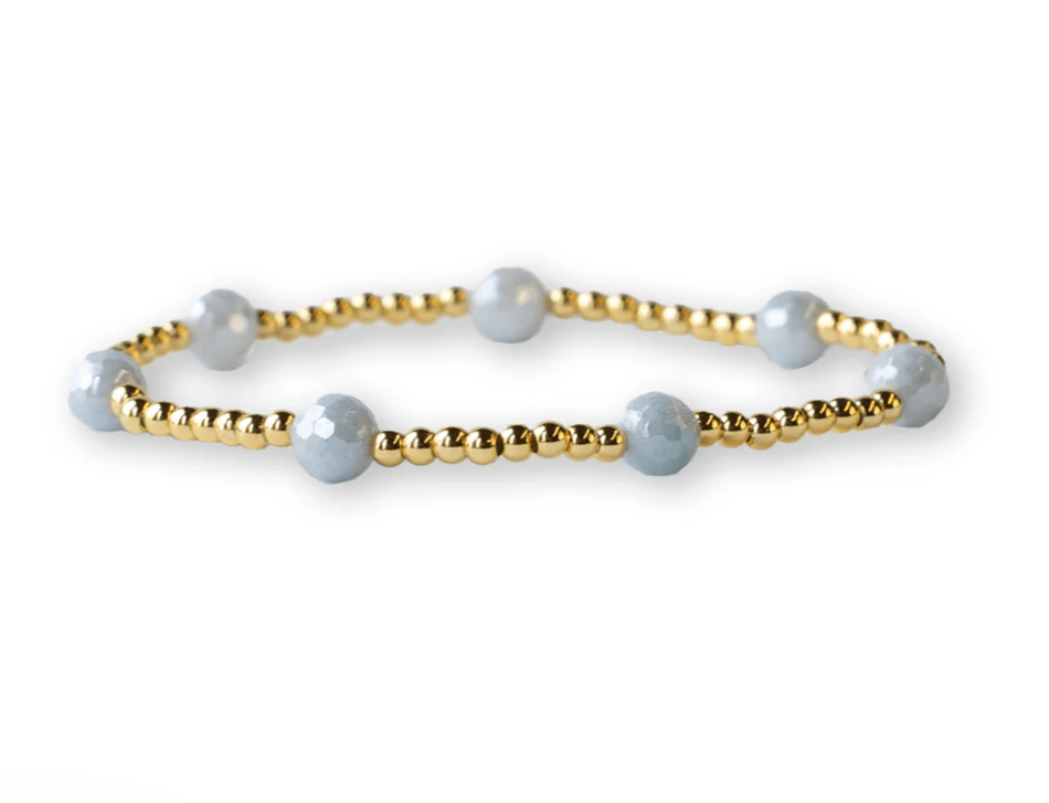 Gilded Gold Beaded Stretch Bracelet - Dot, Aquamarine - Mercantile213