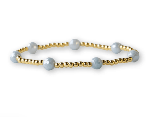 Gilded Gold Beaded Stretch Bracelet - Dot, Aquamarine - Mercantile213