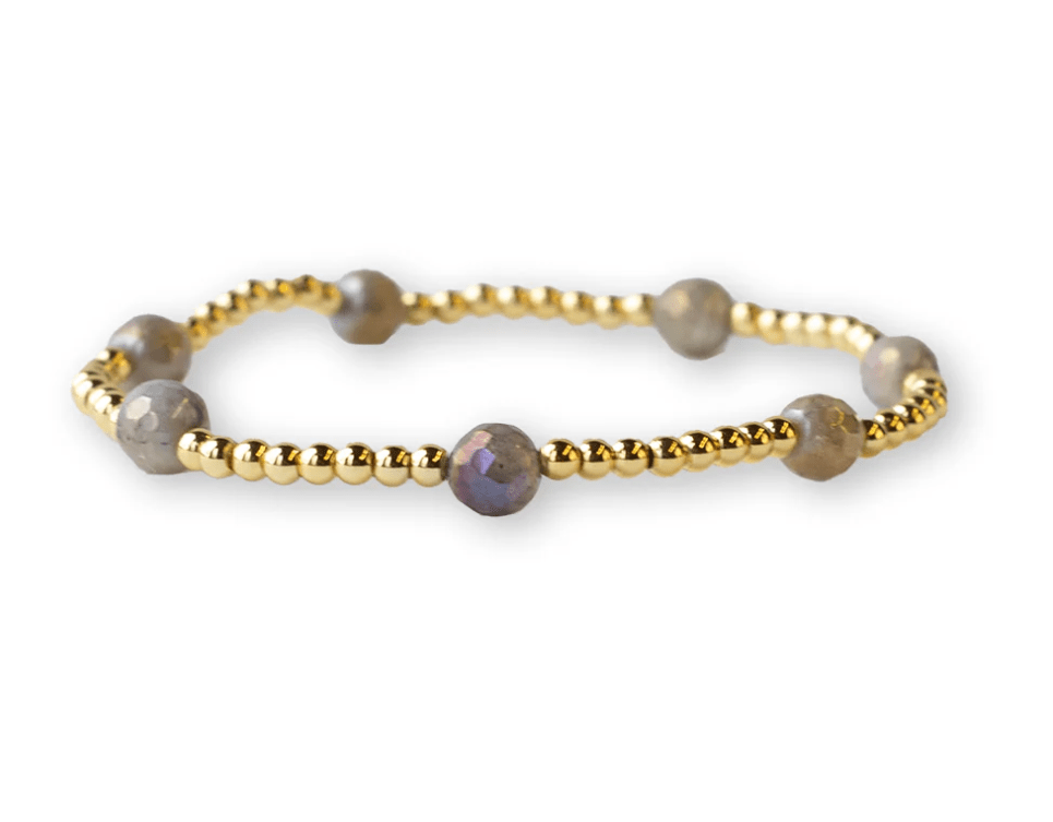 Gilded Gold Beaded Stretch Bracelet - Dot, Labrodorite - Mercantile213