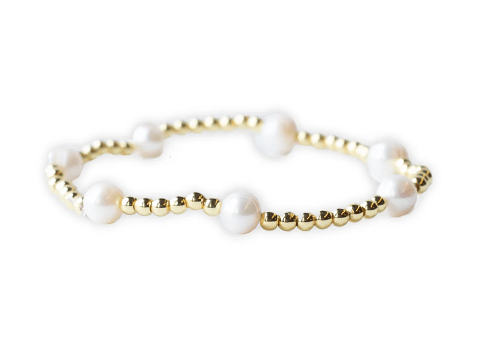 Gilded Gold Beaded Stretch Bracelet - Dot, Pearl - Mercantile213