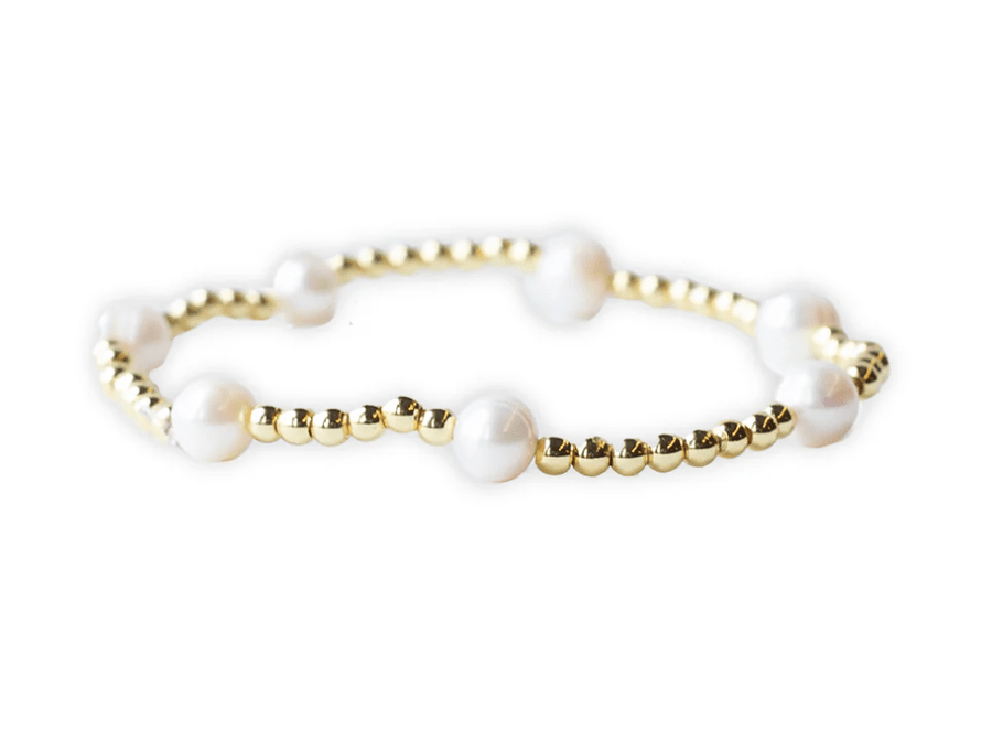 Gilded Gold Beaded Stretch Bracelet - Dot, Pearl - Mercantile213
