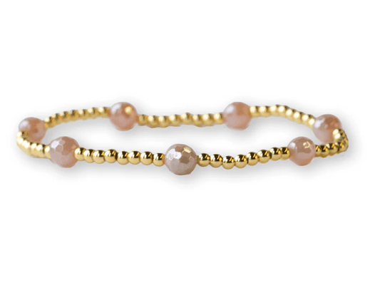 Gilded Gold Beaded Stretch Bracelet - Dot, Sunstone - Mercantile213