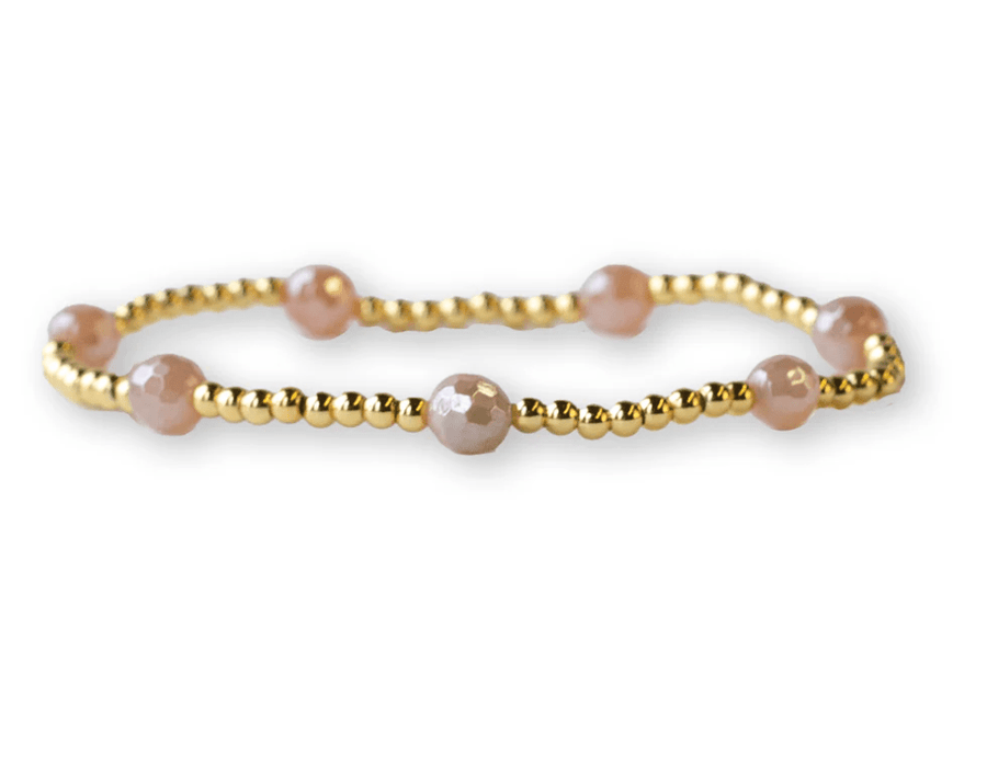 Gilded Gold Beaded Stretch Bracelet - Dot, Sunstone - Mercantile213