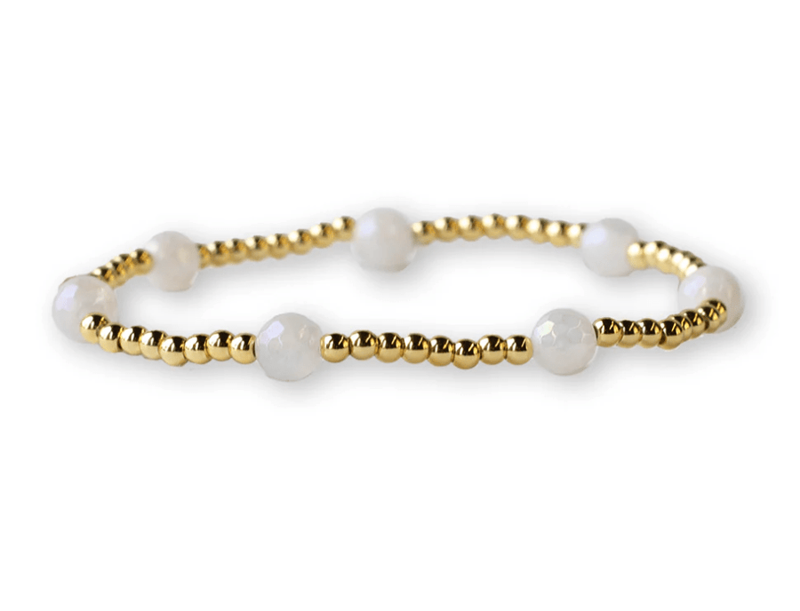 Gilded Gold Beaded Stretch Bracelet - Dot, White Jade - Mercantile213