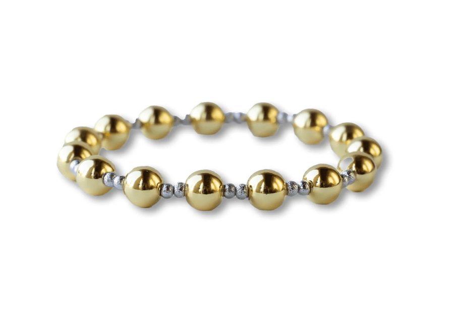 Gilded Gold Beaded Stretch Bracelet - Duo, Mixed Metals - Mercantile213