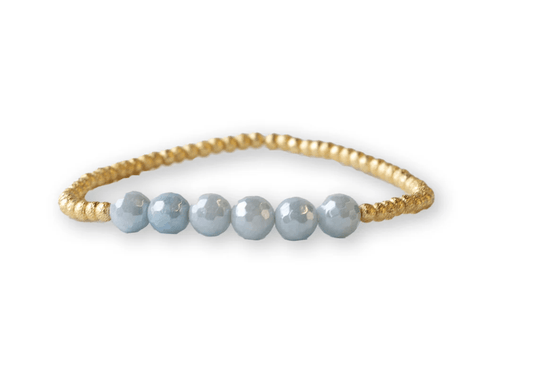 Gilded Gold Beaded Stretch Bracelet - Row, Aquamarine - Mercantile213
