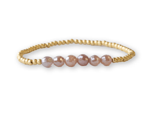 Gilded Gold Beaded Stretch Bracelet - Row, Sunstone - Mercantile213
