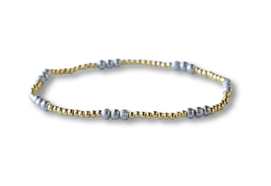 Gilded Gold Beaded Stretch Bracelet - Trio, Mixed Metals - Mercantile213
