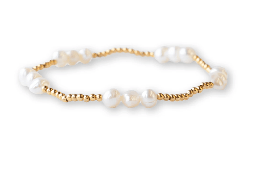Gilded Gold Beaded Stretch Bracelet - Trio, Pearl - Mercantile213
