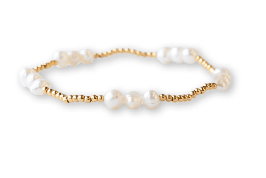 Gilded Gold Beaded Stretch Bracelet - Trio, Pearl - Mercantile213